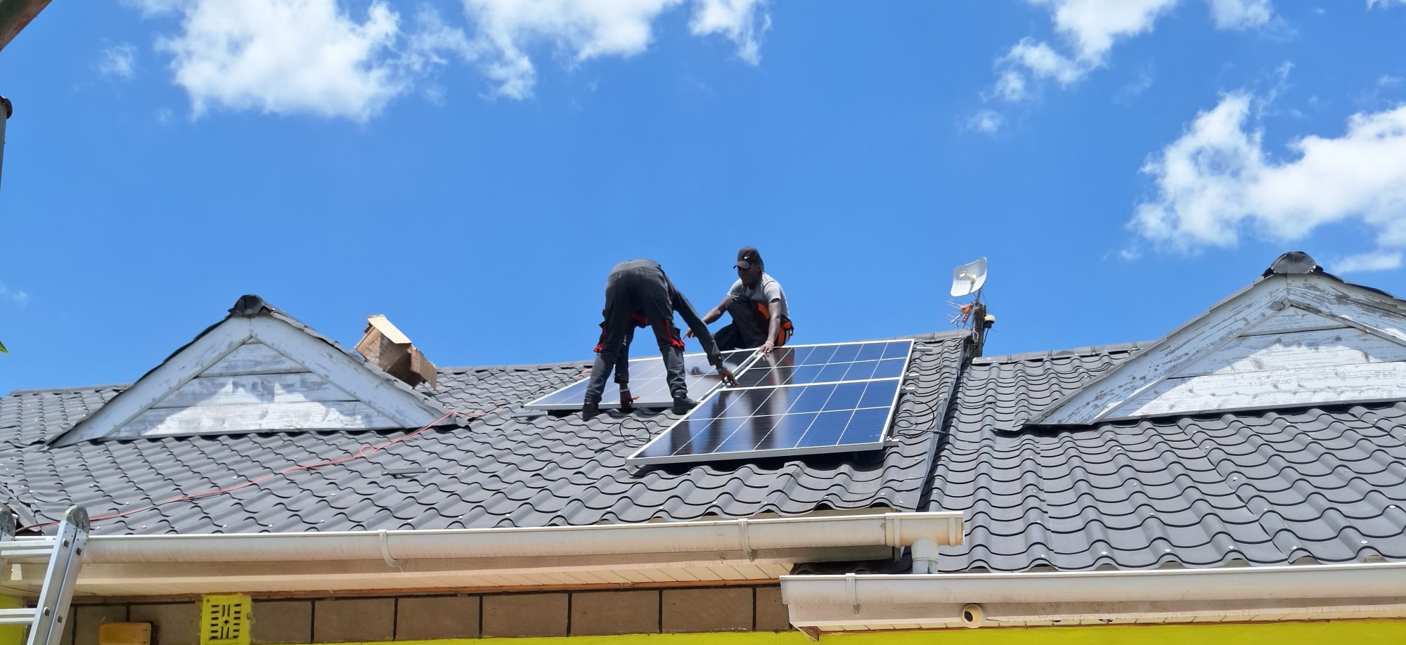 Ongoing solar panels installation for 6kW 48V solar system at Korompoi, Kitengela